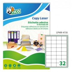 Etichette adesive LP4W in carta angoli arrotondati laser permanenti 47,5 x 35 mm 32 et/fg 100 fogli bianco Tico