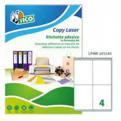 Etichette adesive LP4W in carta con margini laser permanenti 105 x 140 mm 4 et/fg 100 fogli bianco Tico