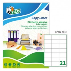 Etichette adesive LP4W in carta laser permanenti 70 x 42,3 mm 21 et/fg 100 fogli bianco Tico