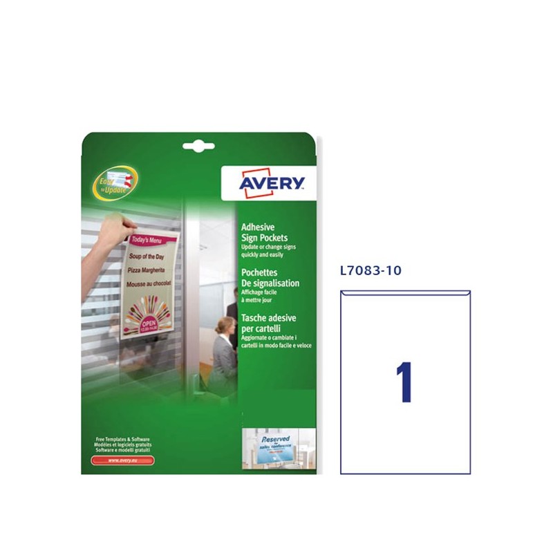 Tasche adesive L7083 permanenti 21 x 29,7 cm trasparente Avery conf. 10 pezzi