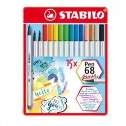 Pennarelli Pen 68 Brush colori assortiti Stabilo scatola metallo 15 pezzi