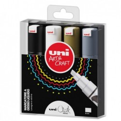 Marcatore a gesso liquido Uni Chalk Marker punta scalpello 1,80 2,50 mm colori assortiti Uni Mitsubishi busta 4 pezzi