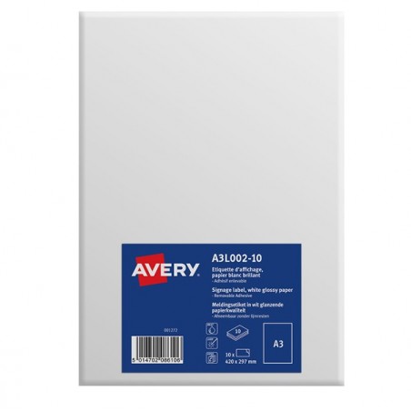 Etichette adesive in carta rimovibili 420 x 297 mm 1 et/fg 10 fogli bianco lucido Avery