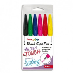 Pennarello Brush Sign Pen colori assortiti Pentel conf. 6 pezzi