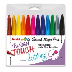 Pennarello Brush Sign Pen colori assortiti Pentel conf. 12 pezzi