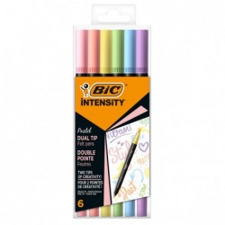 Pennarello Intensity Pastel dual tip brush colori assortiti Bic conf. 6 pezzi