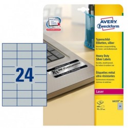 Etichette adesive L6133 in poliestere laser permanenti 70 x 37 mm 24 et/fg 20 fogli argento Avery