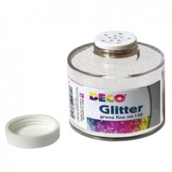 Barattolo Glitter grana fine 150ml bianco/iride DECO