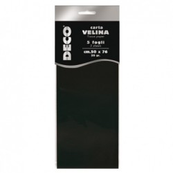 Carta velina 20 gr 50 x 76 cm nero Deco busta 5 fogli