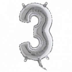 Palloncino numero 3 H 36 cm mylar argento Big party