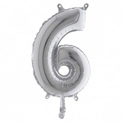 Palloncino numero 6 H 36 cm mylar argento Big party