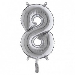 Palloncino numero 8 H 36 cm mylar argento Big party