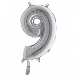 Palloncino numero 9 H 36 cm mylar argento Big party